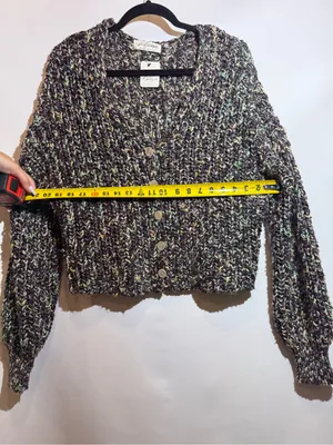 NWT Free People Flea Market Neon Sand Colorblock Cropped Chunky Cardi Size S thumbnail 6