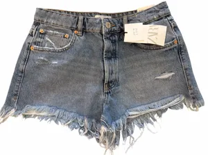Zara Women's Blue Button Fly Denim Shorts NWT thumbnail 1
