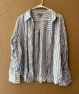 H&M Button-Up Blouse blue and white thumbnail 1