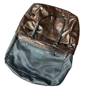 Coach Tote Bag Womens Large Bronze Metallic Leather Zip Shoulder Purse Charm thumbnail 3