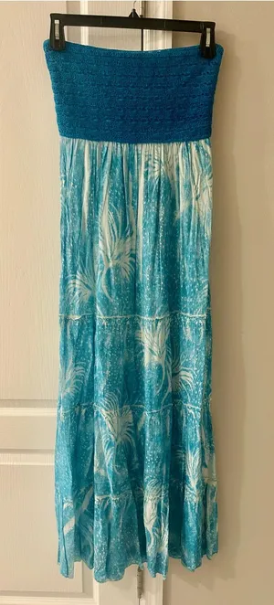 Chaudry Strapless Turquoise Maxi Dress with Smocked Bodice thumbnail 1