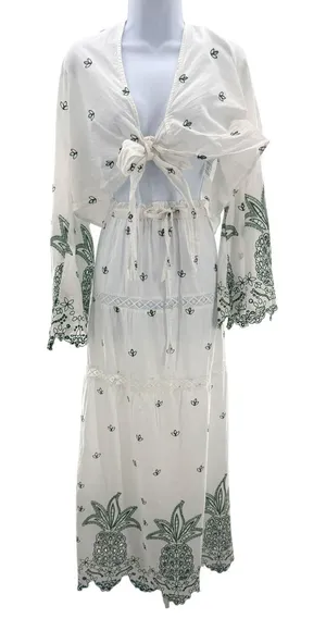 Nasty Gal Cotton Pineapple Broderie Eyelet 2 Pc Tie Front Crop Top‎ Maxi Skirt L thumbnail 1
