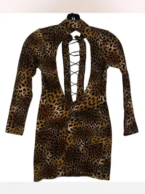 Cheetah Print Lace-Up Bodycon Mini Dress thumbnail 3