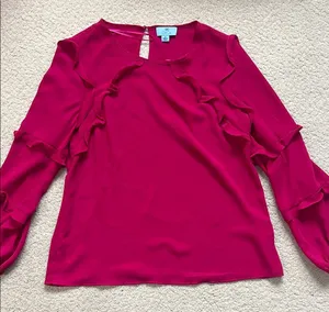 CeCe Vibrant Fuchsia Ruffle Blouse thumbnail 1
