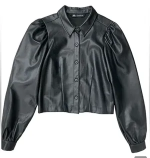 Zara Faux Vegan Leather Button Down Collared Shirt Jacket Cardigan M thumbnail 1