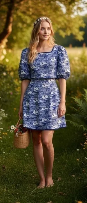 NWT Laura Ashley x Urban Outfitters Swan Puff Sleeve Mini Dress‎ XS Cottagecore thumbnail 1