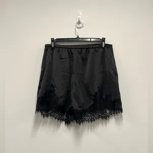 Amazon Black Satin Shorts with Lace Trim with Elastic Waistband - Size: Medium thumbnail 3