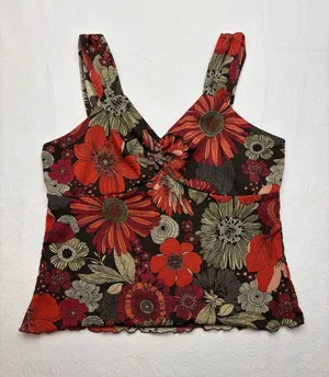 fashion bug size XL retro Floral V-Neck Women's Camisole tank floral y2k thumbnail 1