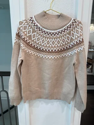 Sugarlips NWT Beige Brown Fair Isle Nordic Mock Neck Sweater Small thumbnail 5