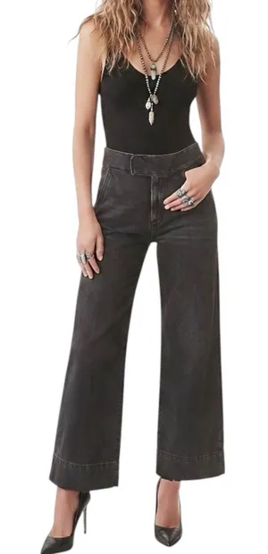 Express High Rise Wide Leg Trouser Jeans Sz 6 R Gray Denim Grunge Edgy Utility thumbnail 1