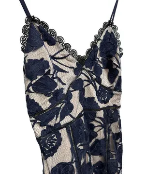 Lulu’s Alluring Dream Floral Mesh Lace Trumpet Midi navy Dress size Small NEW thumbnail 4