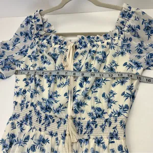Love‎ Colette Off The Shoulder Maxi Dress Blue White Floral Womens Size Medium thumbnail 6