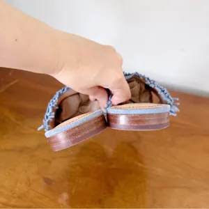 Latigo • Anthropologie Sofie Fringed Slide Sandal woven mules flat blue suede thumbnail 5