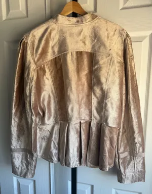 Free People Ballet Racer Jacket Cropped Velvet Ruffled Champagne Rose Size: XL thumbnail 5