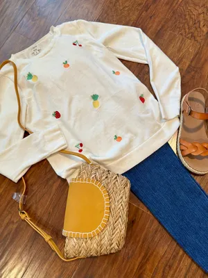 J. Crew Embroidered Fruit Teddie Sweater Size S thumbnail 3