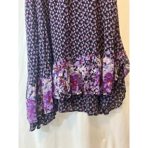 Free People Purple Pink Floral Asymmetrical Cold Shoulder Tie Mini Dress Large thumbnail 6