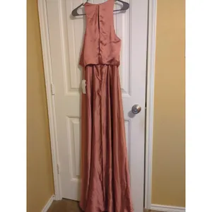 Revelry Wren Satin Fitted High Neck A-line Bridesmaid Dress 6 Desert Rose thumbnail 7
