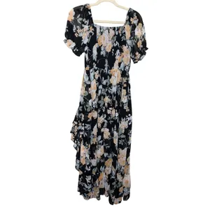 Scarlet Darkness Floral Maxi Dress M Smocked Puff Sleeve Cottagecore thumbnail 11