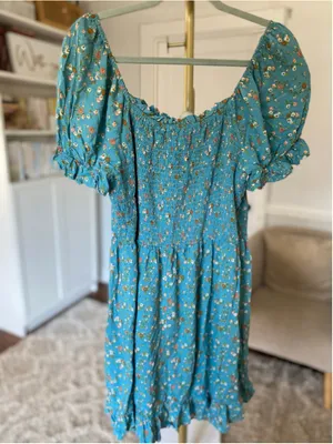AUW Floral Smocked Mini Dress Boho Romantic Cottagecore Coquette Babydoll Picnic thumbnail 3