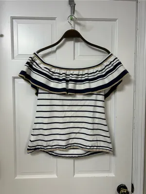 Lilly Pulitzer Navy & White Striped Off-Shoulder Ruffle Tank thumbnail 3