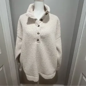 Aerie Sherpa half button sweater with pockets women's size large oversized fit thumbnail 6
