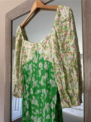 Rixo x Target Green Floral Slip Midi Dress 3/4 Puff Sleeve NWT Size 4 Small thumbnail 2