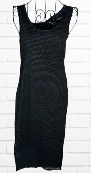 5/$25 Forever 21 Women's Size S Semi Sheer Netted Midi Dress Black Stretchy New‎ thumbnail 1