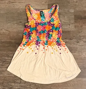Weavers Floral Scoop Tank in Cream with Multicolor Print thumbnail 1