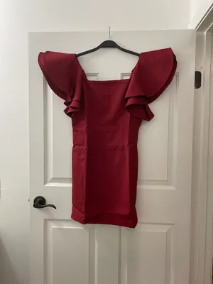 The Clothing Company | NWOT | Square Neck Ruffle Sleeve Dress | M | Burgundy | CD02485 thumbnail 2