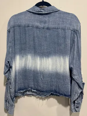 Vintage Havana Bleached Ombre Denim Shirt Small Cropped Distressed Chambray Top thumbnail 4