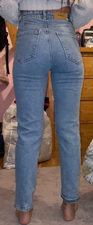 Organic Cotton Slim Mom Jeans with Stretch in Washed Blue thumbnail 5