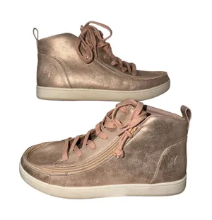 Billy Footwear Rose Gold Metallic Sneaker Lace Mid Top Wide Adaptive Shoes 8W thumbnail 1