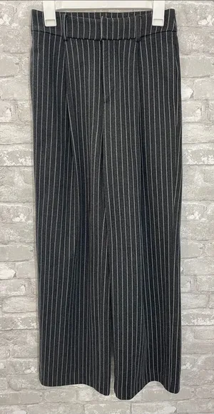Elodie Charcoal Grey Pinstripe Wide-Leg Dress Pants thumbnail 1