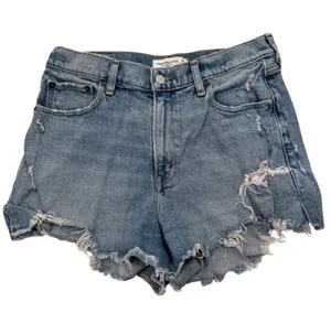 Abercrombie High Rise Distressed Jean Shorts thumbnail 1
