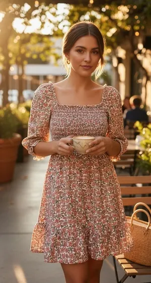 Miss Selfridge‎ Floral Smocked Mini Dress Pink Orange Square Neck US 6 18E19BPNK thumbnail 1