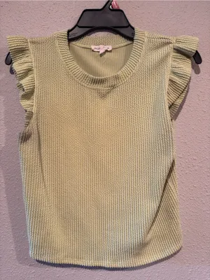 Sleeveless Ruffle Shoulder Knit Top - Light Green thumbnail 1