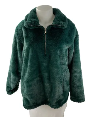Abercrombie & Fitch Green Fuzzy Faux Fur Collared Long Sleeve Sweater Jacket XL thumbnail 1