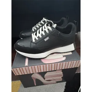DKNY Black Leather Low-Top Sneakers with White Laces thumbnail 4