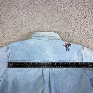 220 Hickory‎ Denim Button Up Shirt Women M Embroidered Feather Western Chore Vtg thumbnail 8