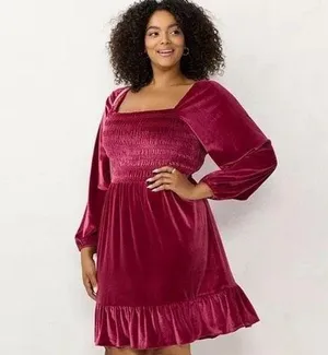 Lauren Conrad velvet burgundy dress new size XXL fits like reg XL imo lo… thumbnail 1