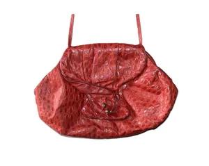 Vintage Shoulder Bag Women OS Red Good Faux Crocodile Embossed Slouch Hobo Retro thumbnail 1