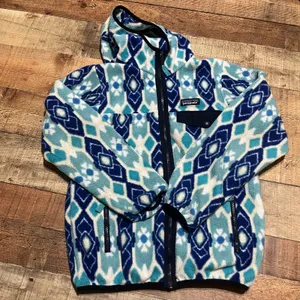 Patagonia Women's Synchilla Snap-T Hooded Jacket Pine Patch Mogul Blue Sz XS thumbnail 1