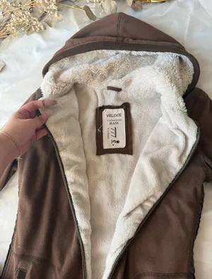 Y2K Brown Faux Fur Lined Hooded Zip Up thumbnail 7