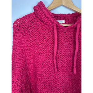 Anthropologie Pilcro NWOT Sailcloth Hooded Sweater Red Raspberry Oversized Sz M thumbnail 2