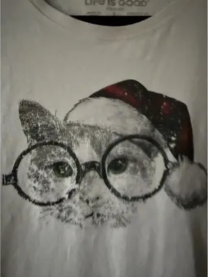 Life is Good Women's Cat with Glasses and Santa Hat Graphic T-Shirt thumbnail 3