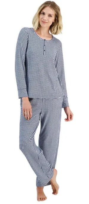 NEW Charter Club Printed Long Sleeve Pajama Sleep Top Gingham Check Blue XS thumbnail 1