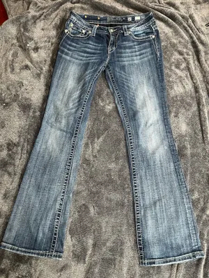 Miss Me Women Size 30 Bootcut Jeans Embellished Back Pockets Thick Stitch Medium Wash thumbnail 2
