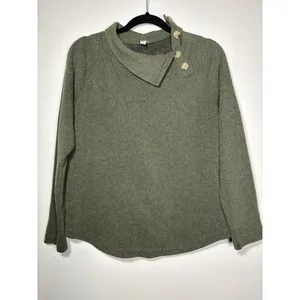 J. Crew Funnel‎ Neck Pullover Green Button Detail Long Sleeve Small thumbnail 2