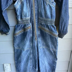 We The Free Women's Blue Denim Hooded Utility Long Sleeve Jumpsuit Size S thumbnail 4