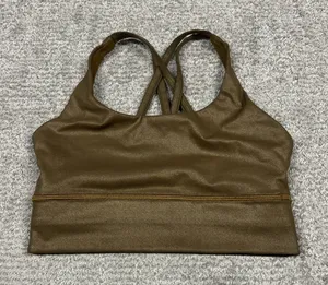 Lululemon Energy Bra Womens 4 Long Line Shine Foil Gold Strappy Athletic W2BXKS thumbnail 1